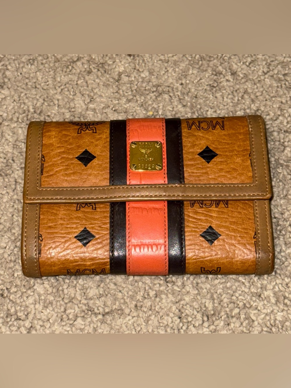 MCM Visetos Trifold Wallet Cognac Multi Stripe Leather MYM1AVL18OR001